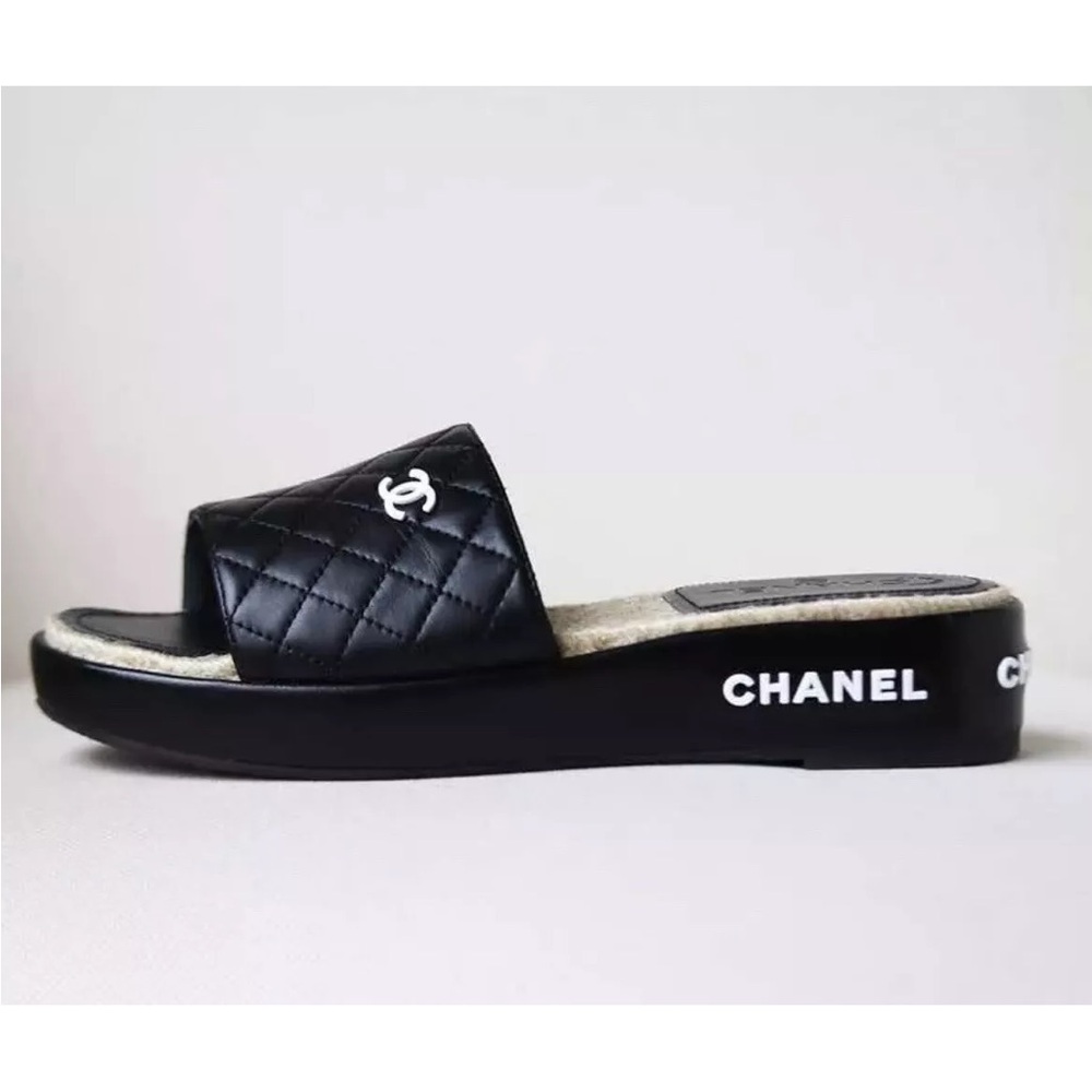 Chanel Black Quilted Slides size 40